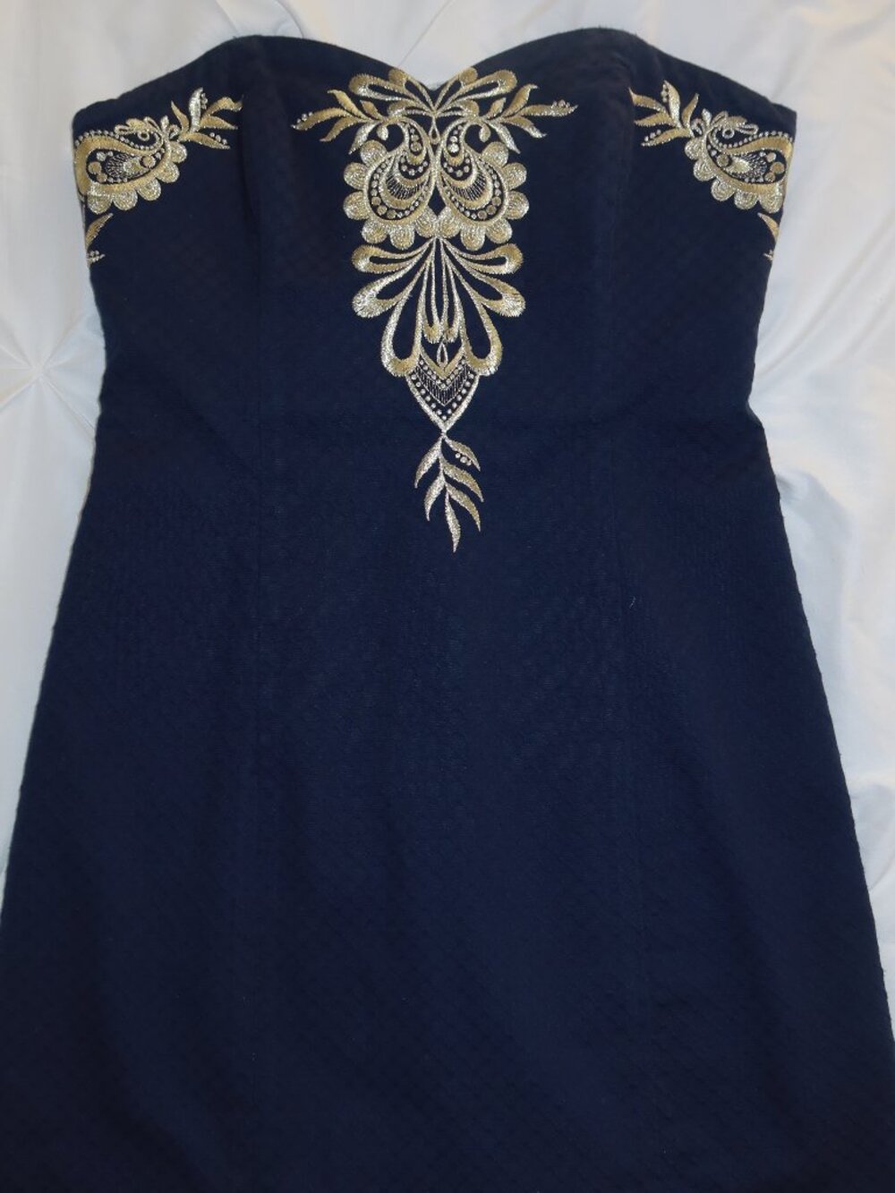 Lily Pulitzer Demi Convertible Dress - True Navy w/ Champagne Embroidery -Size 2